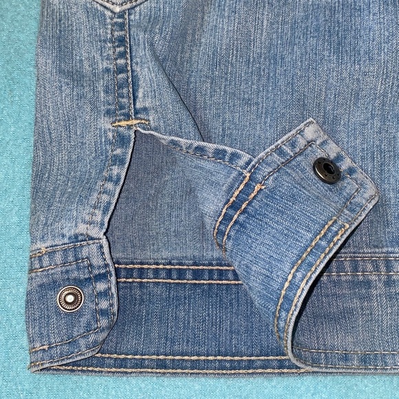 GLORIA VANDERBILT denim blue peddle pushers cargo style snap pockets size 12 - Picture 7 of 15
